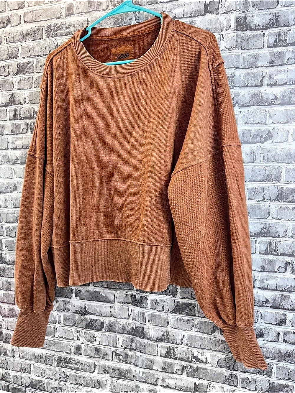 Aerie Brown Textured Sweatshirt - Picture 2 of 9